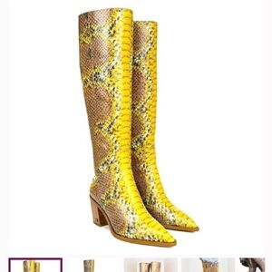 Sam Edelman Yellow Snake-Print Over-The-Knee Boots